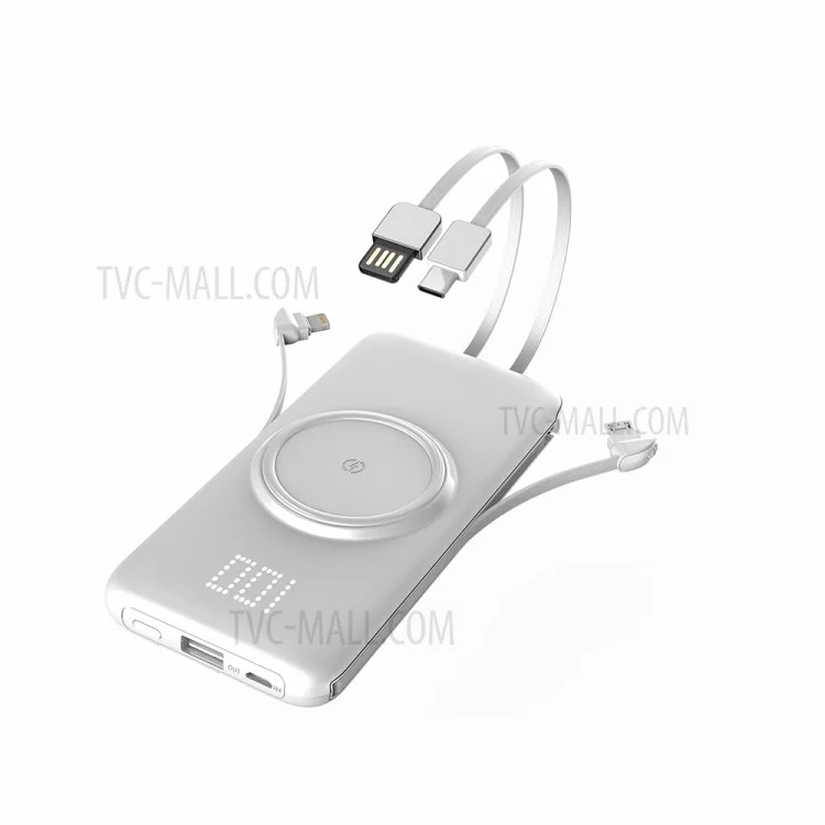 CYKE P1 10000mAh (with Cable) Display Cell Phone Wireless Power Bank - White
