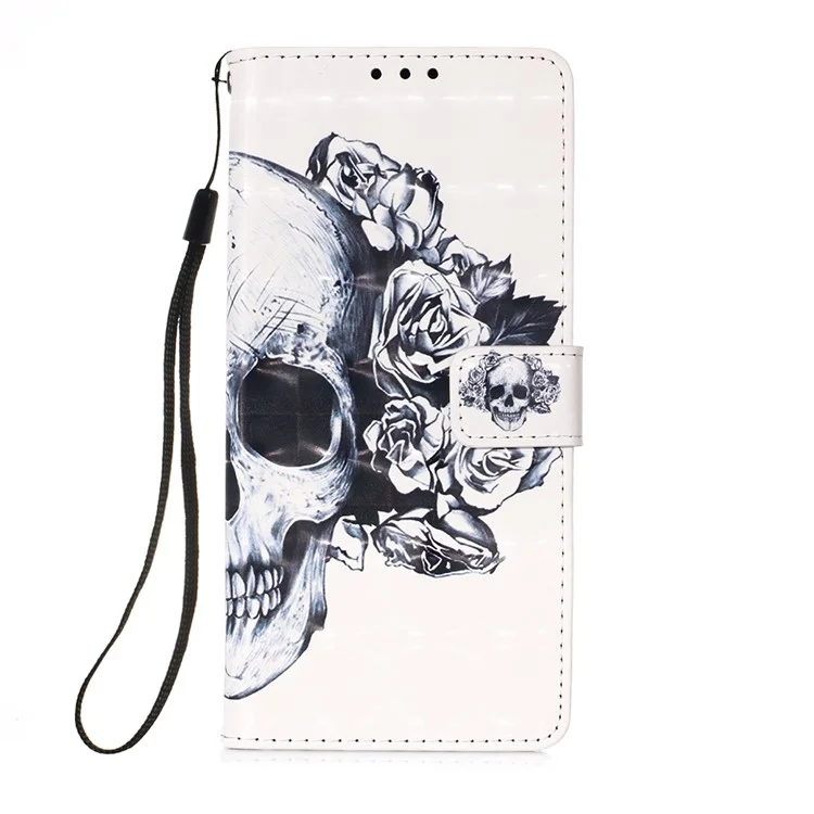 Muster Druckleuchte Dekor Wallet Flip Lederschale Mit Lanyard Für Huawei P Smart 2020 - Schädel Und Blumen