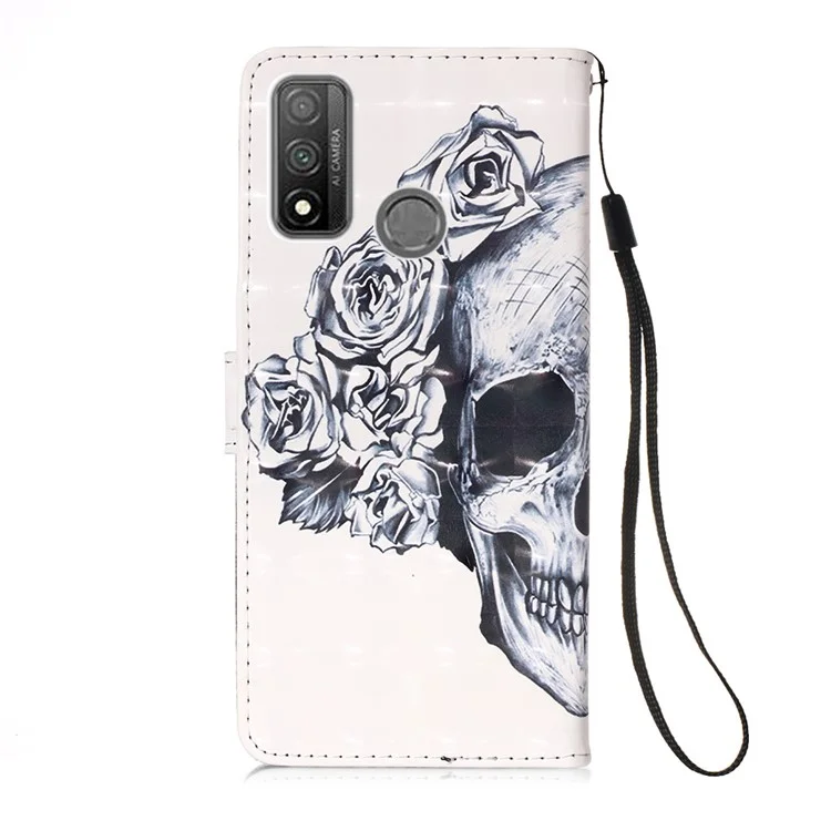 Muster Druckleuchte Dekor Wallet Flip Lederschale Mit Lanyard Für Huawei P Smart 2020 - Schädel Und Blumen