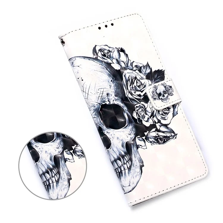 Pattern Printing Light Spot Decor Wallet Flip Leather Shell with Lanyard for Huawei P Smart 2020 - Skull and Flowers