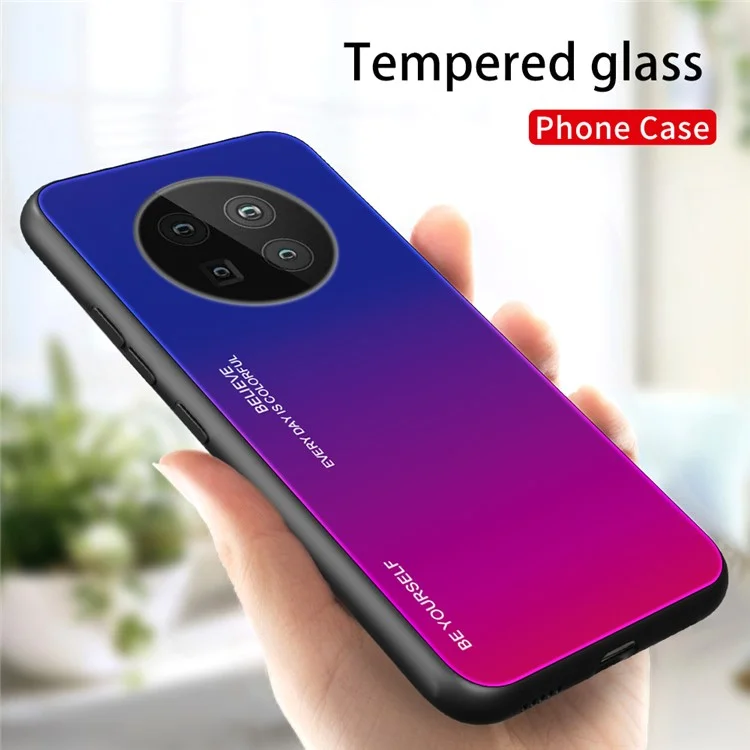 Gradient Tempered Glass Cell Phone Hybrid Case with TPU Edge for Huawei Mate 40 Pro - Gradient Blue Rose