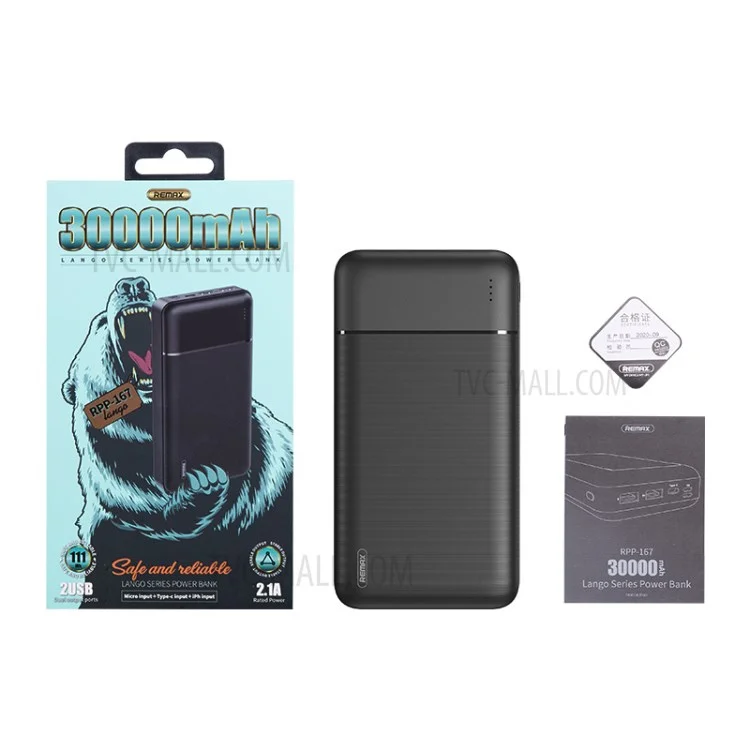 Resax RPP-167 Cargador Portátil 30000mAh Power Bank Battery Compatible Con Iphone Samsung Sony Huawei Xiaomi y Más - Negro