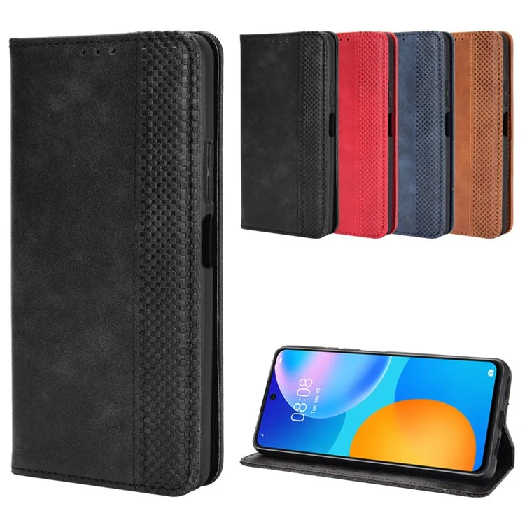 Auto-absorbed Retro PU Leather Cover for Huawei P smart 2021/Y7a Case - Black