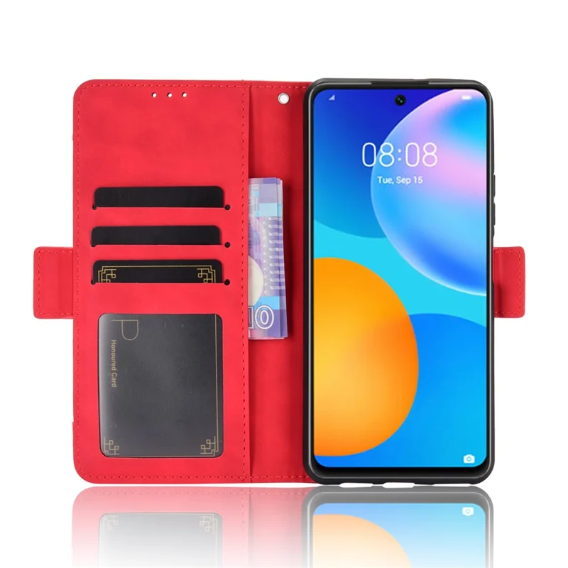 Несколько Слотов Для Карточек Кожаный Кошелек Телефон Чехол Для Huawei P Smart 2021 / Y7A Обложка - Красный