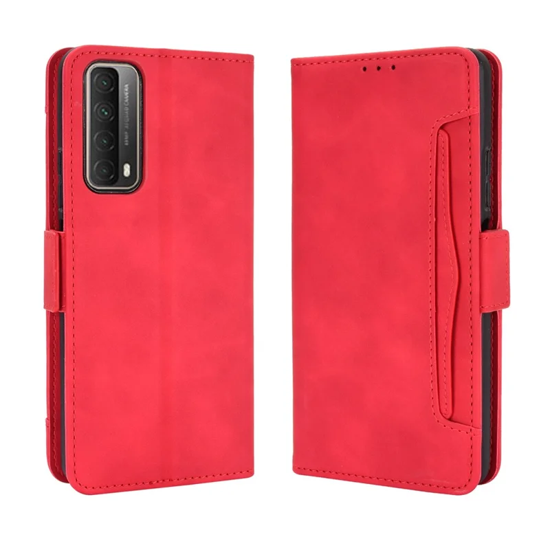 Несколько Слотов Для Карточек Кожаный Кошелек Телефон Чехол Для Huawei P Smart 2021 / Y7A Обложка - Красный