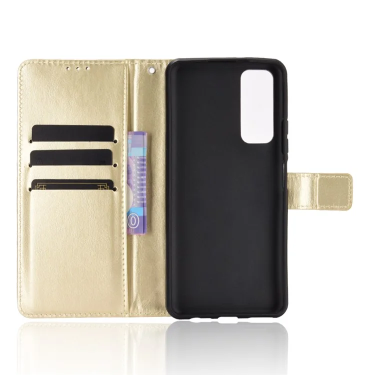 Crazy Horse Wallet Ledertasche Für Huawei P Smart 2021/Y7a Shell - Gold