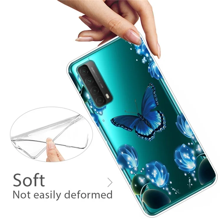 Pattern Printing Soft TPU Mobile Phone Casing for Huawei P smart 2021 / Huawei Y7a - Blue Butterfly and Flowers