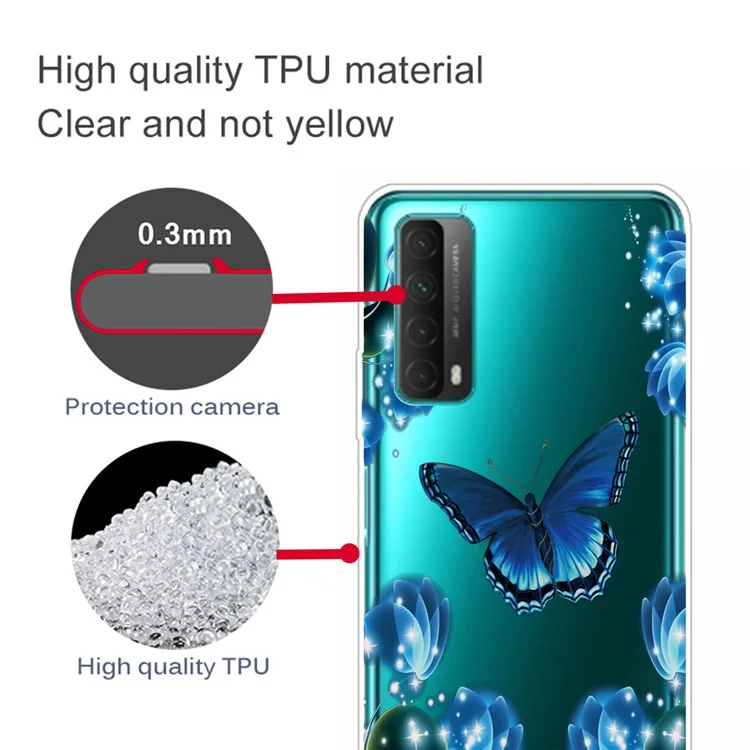 Pattern Printing Soft TPU Mobile Phone Casing for Huawei P smart 2021 / Huawei Y7a - Blue Butterfly and Flowers