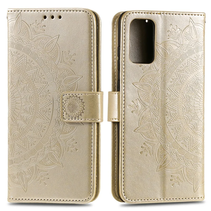 Imprinted Mandala Flower Wallet Leather Case with Strap for Huawei P smart 2021/Y7a - Gold