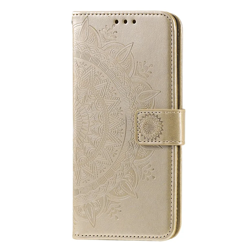 Imprinted Mandala Flower Wallet Leather Case with Strap for Huawei P smart 2021/Y7a - Gold