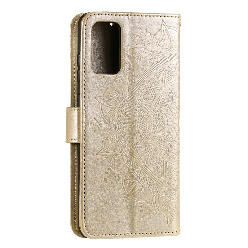 Imprinted Mandala Flower Wallet Leather Case with Strap for Huawei P smart 2021/Y7a - Gold