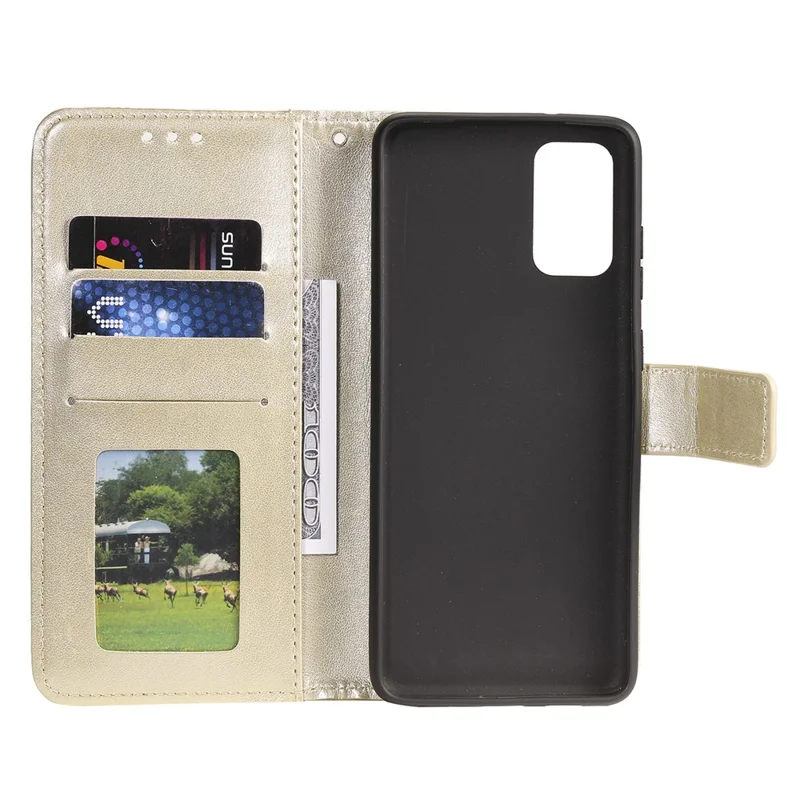 Imprinted Mandala Flower Wallet Leather Case with Strap for Huawei P smart 2021/Y7a - Gold