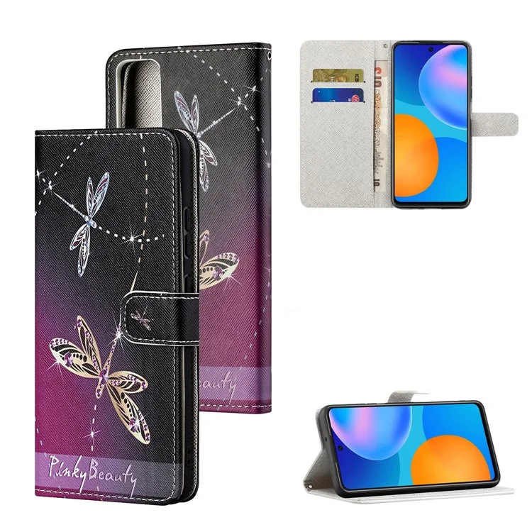 Pattern Printing Cross Texture Leather Wallet Case for Huawei P smart 2021/Y7a - Dragonfly