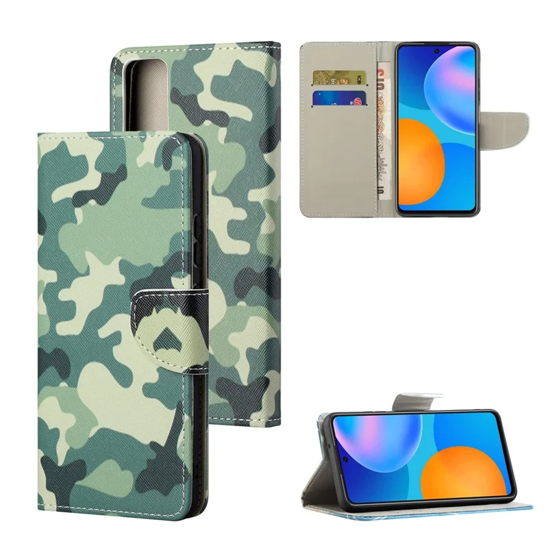 Pattern Printing Cross Texture Leather Wallet Stand Case for Huawei P smart 2021/Y7a - Camouflage Pattern