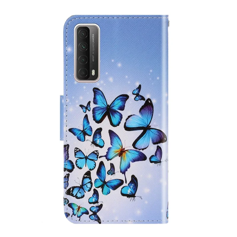 Pattern Printing Case for Huawei P smart 2021/Y7a PU Leather Wallet Shell with Stand - Blue Butterfly