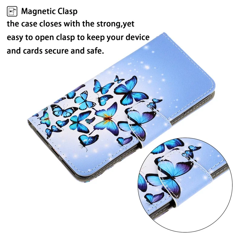 Pattern Printing Case for Huawei P smart 2021/Y7a PU Leather Wallet Shell with Stand - Blue Butterfly