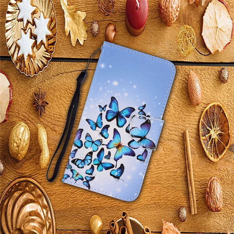 Pattern Printing Case for Huawei P smart 2021/Y7a PU Leather Wallet Shell with Stand - Blue Butterfly