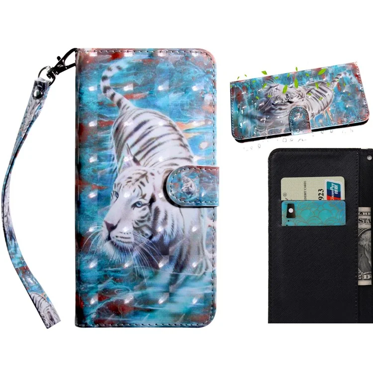 Pattern Printing Leather Wallet Stand for Huawei P smart 2021/Y7a Protective Case with Lanyard - Tiger