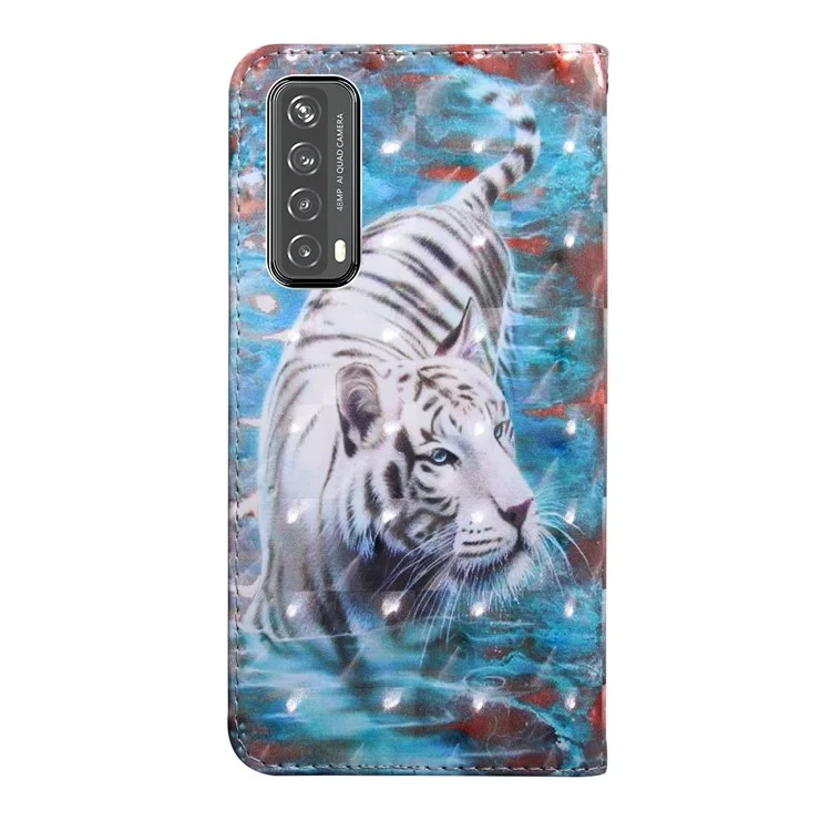 Pattern Printing Leather Wallet Stand for Huawei P smart 2021/Y7a Protective Case with Lanyard - Tiger