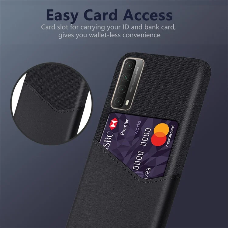 KSQ Cloth Texture PU Leather Coated Card Holder PC Back Cover per Huawei P smart 2021/Y7a - Nero