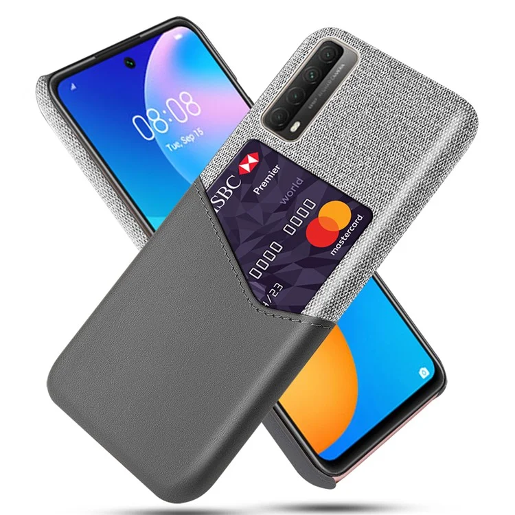 KSQ Cloth Texture PU Leather Coated Card Holder PC Back Cover для Huawei P smart 2021/Y7a - серый