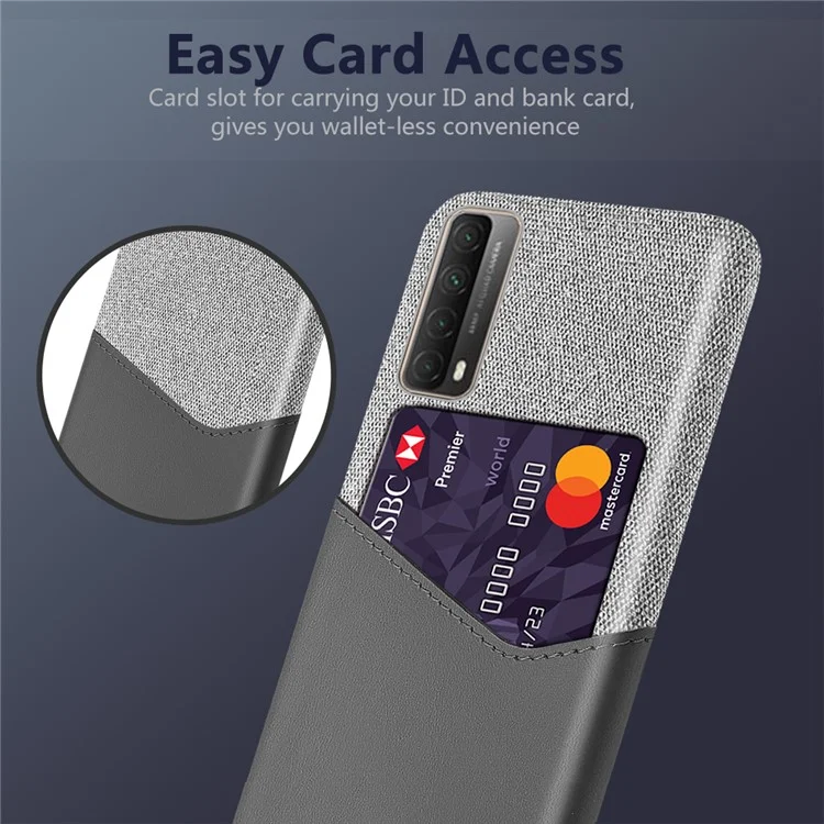 KSQ Cloth Texture PU Leather Coated Card Holder PC Back Cover для Huawei P smart 2021/Y7a - серый
