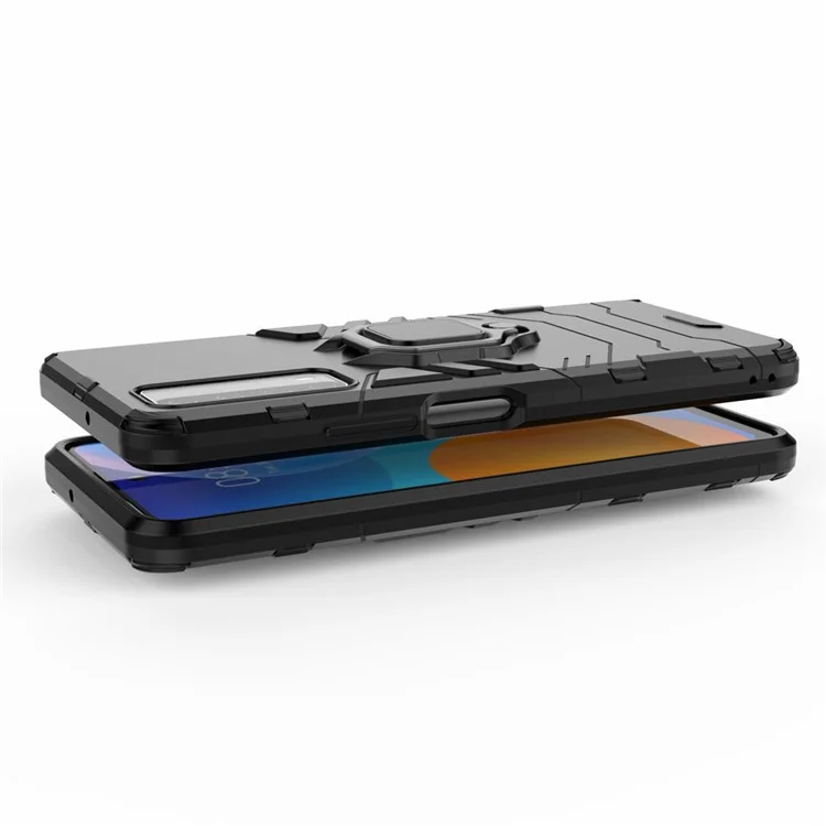 Dual-Layer TPU + PC Hybrid Phone Hülle + Fingerring Kickstand Für Huawei P Smart 2021/Y7a - Schwarz