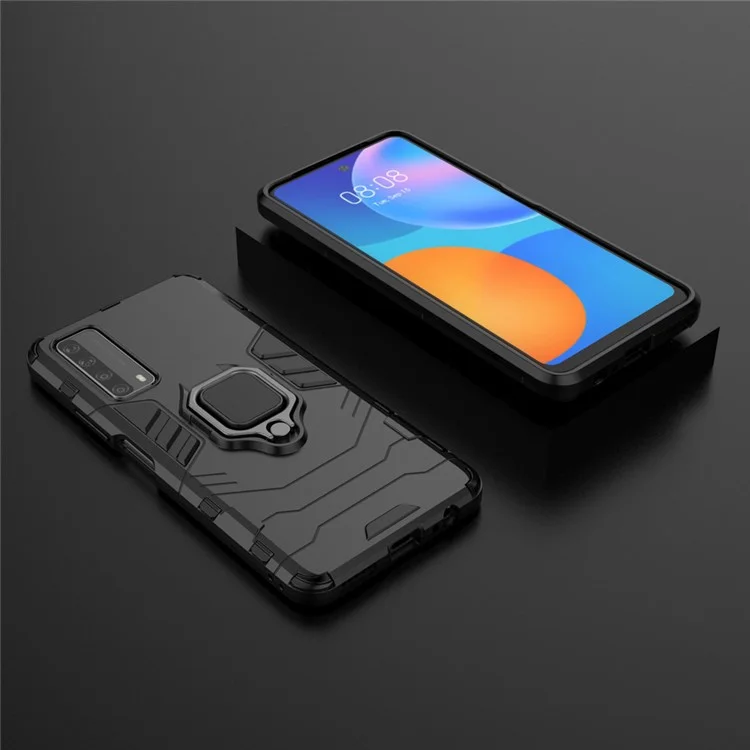 Dual-Layer TPU + PC Hybrid Phone Hülle + Fingerring Kickstand Für Huawei P Smart 2021/Y7a - Schwarz