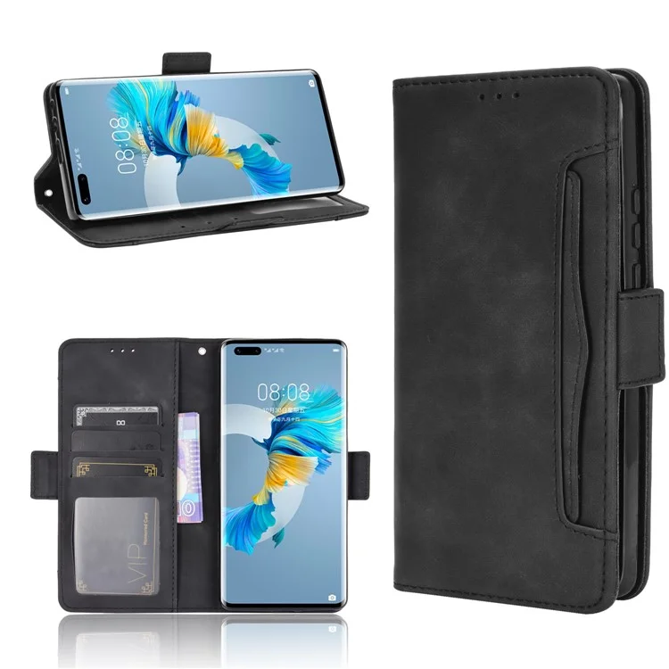 Étui portefeuille à emplacements multiples pour cartes Coque en cuir de support pour Huawei Mate 40 Pro - Noir