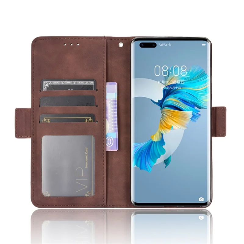 Слоты С Несколькими Картами Кошелек Для Кожей Кожаная Оболочка Для Huawei Mate 40 Pro - Коричневый