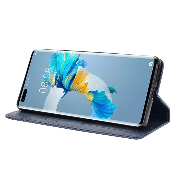 Magnetic Vintage Style Case Carteira Tampa de Couro Para Huawei Mate 40 Pro - Azul