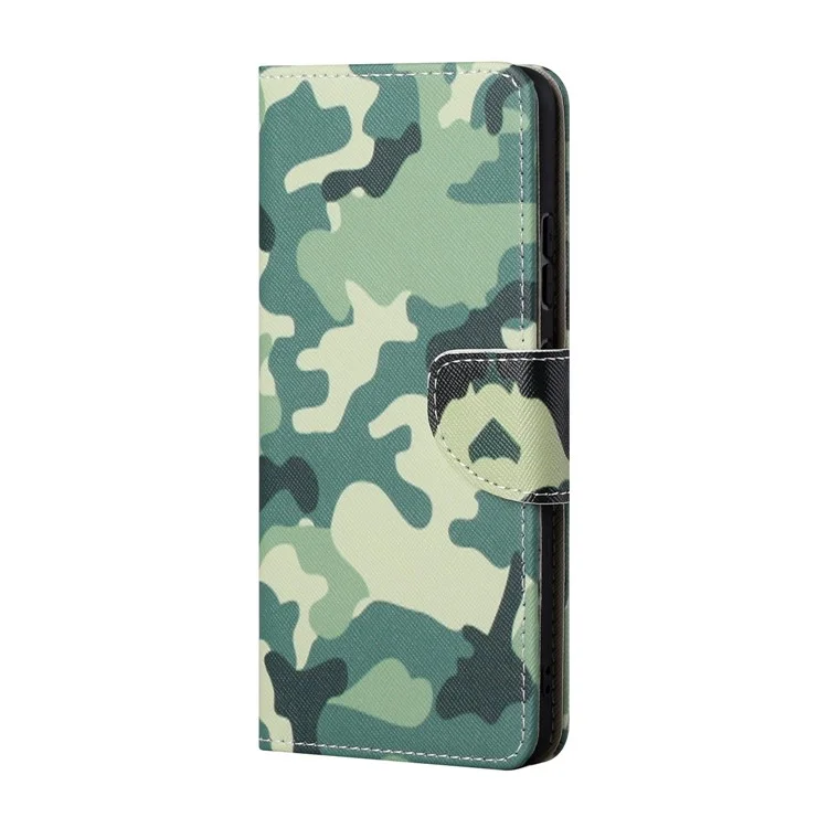 Pattern Printing Cross Texture Leather Wallet Phone Stand Protective Case for Honor 10X Lite - Camouflage