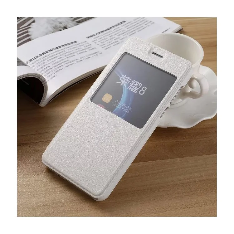 Leather Smart View Window Flip Case for Huawei Honor 8 - White