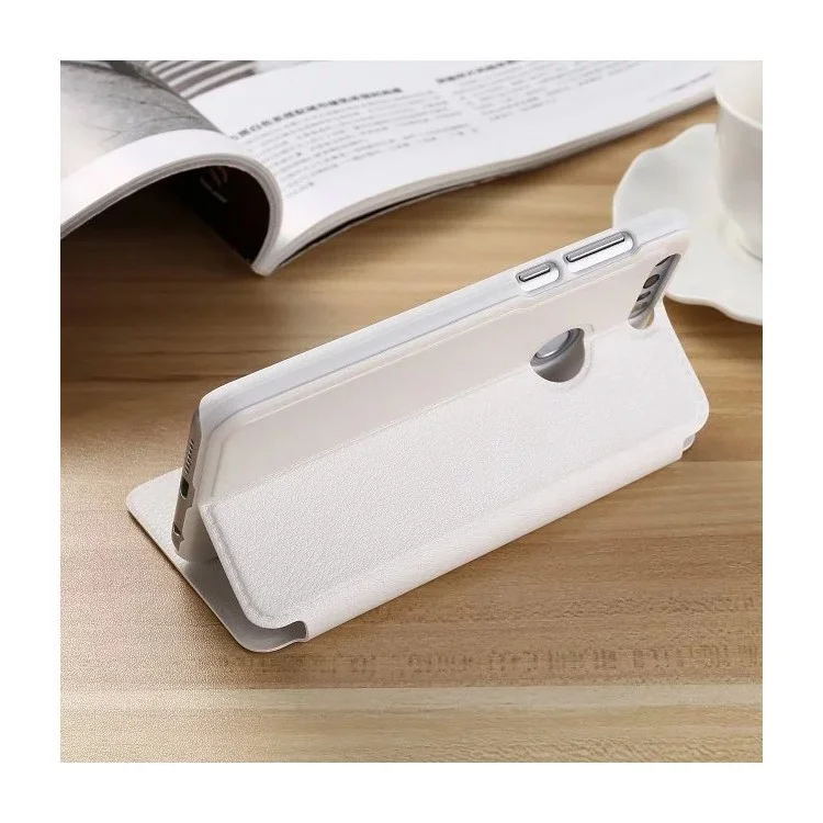 Leather Smart View Window Flip Case for Huawei Honor 8 - White
