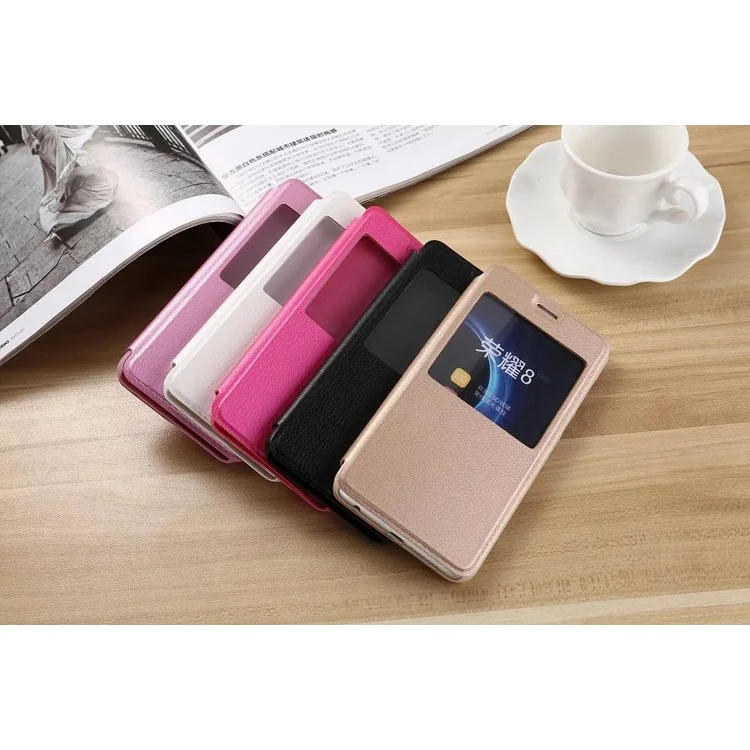 Leather Smart View Window Flip Case for Huawei Honor 8 - White