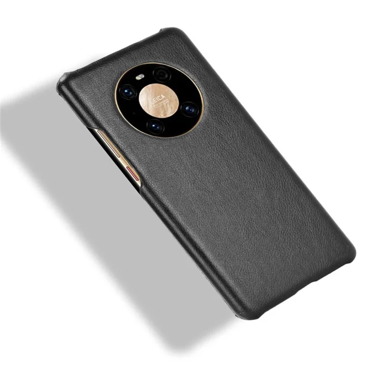 Litchi Leather Skin Coated PC Phone Shell for Huawei Mate 40 Pro - Black