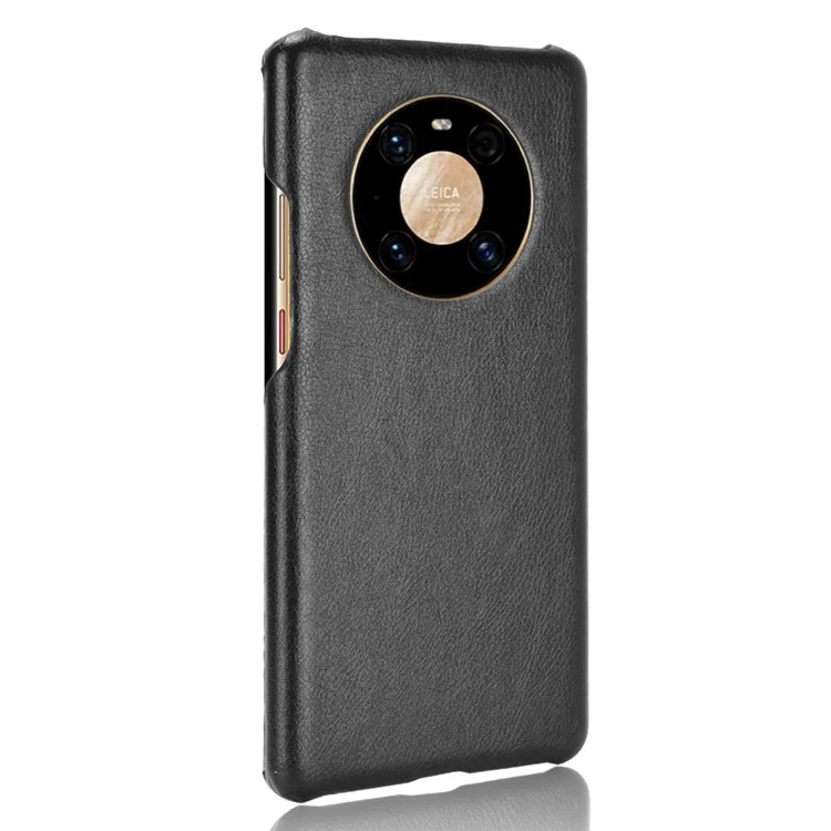 Litchi Leather Skin Coated PC Phone Shell for Huawei Mate 40 Pro - Black