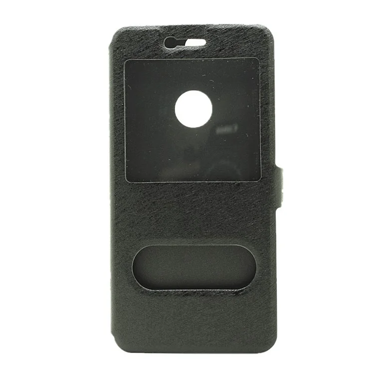 Silk Texture Dual Window Leather Case for Huawei Honor 8 - Black