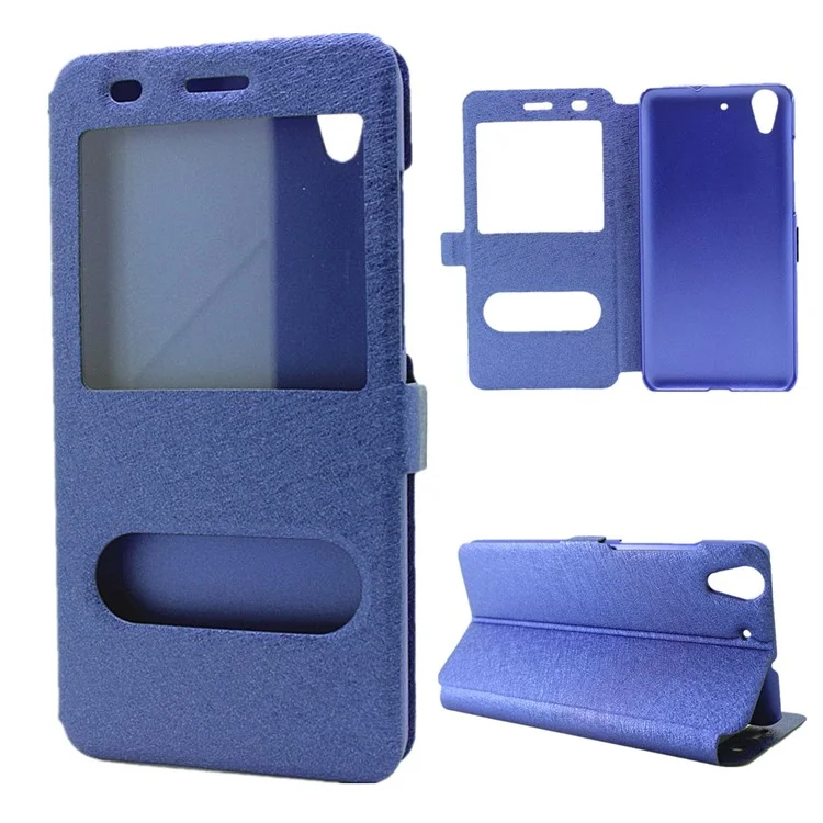 Silk Texture Dual Window Leather Phone Cover for Huawei Y6II / Honor 5A - Blue