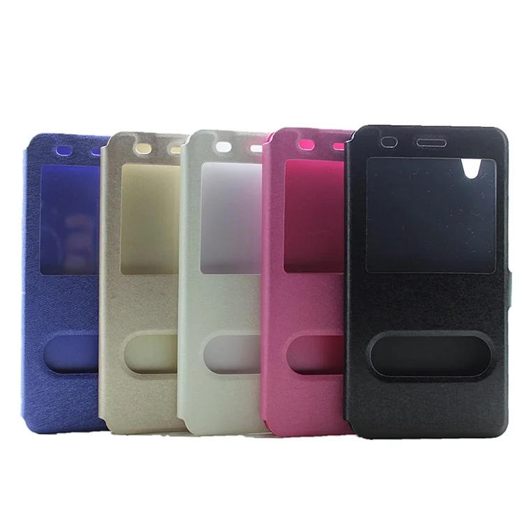 Silk Texture Dual Window Leather Phone Cover for Huawei Y6II / Honor 5A - Blue