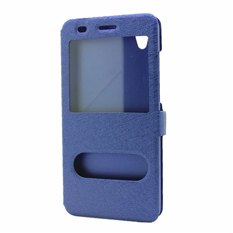 Silk Texture Dual Window Leather Phone Cover for Huawei Y6II / Honor 5A - Blue
