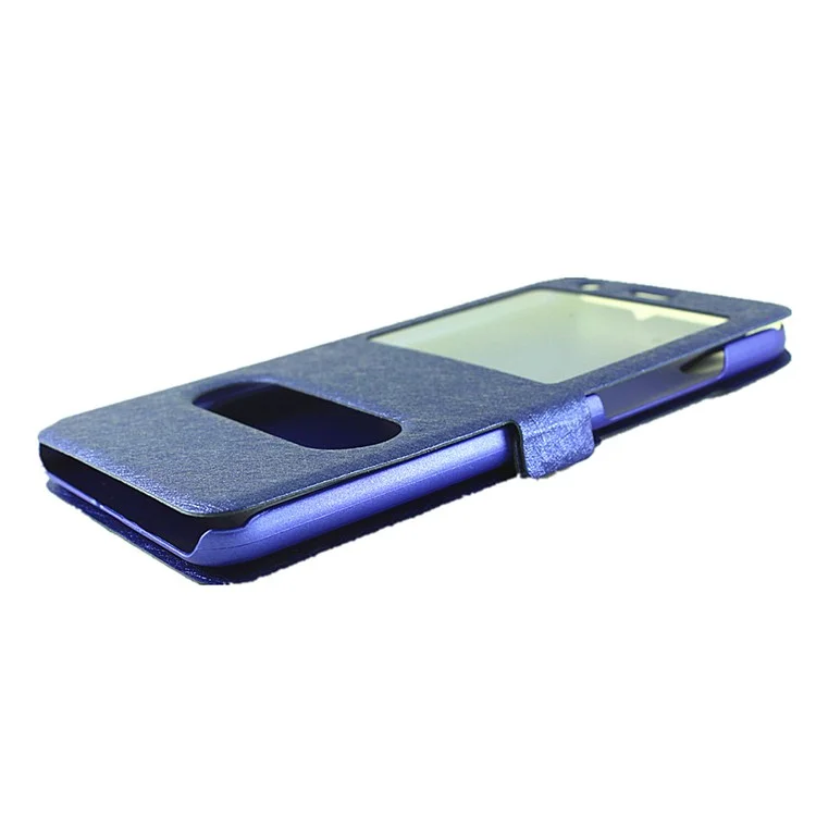 Silk Texture Dual Window Leather Phone Cover for Huawei Y6II / Honor 5A - Blue