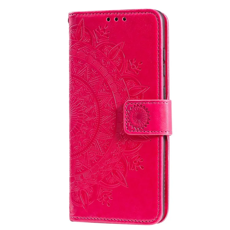 Imprinted Mandala Flower Wallet Leather Case with Strap for Honor 10X Lite - Red