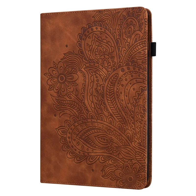 Imprinted Flower Pattern Leather Wallet Stand Tablet Protective Shell for Huawei Enjoy Tablet 2 10.1 / MatePad 9.7 / MatePad T10S - Brown