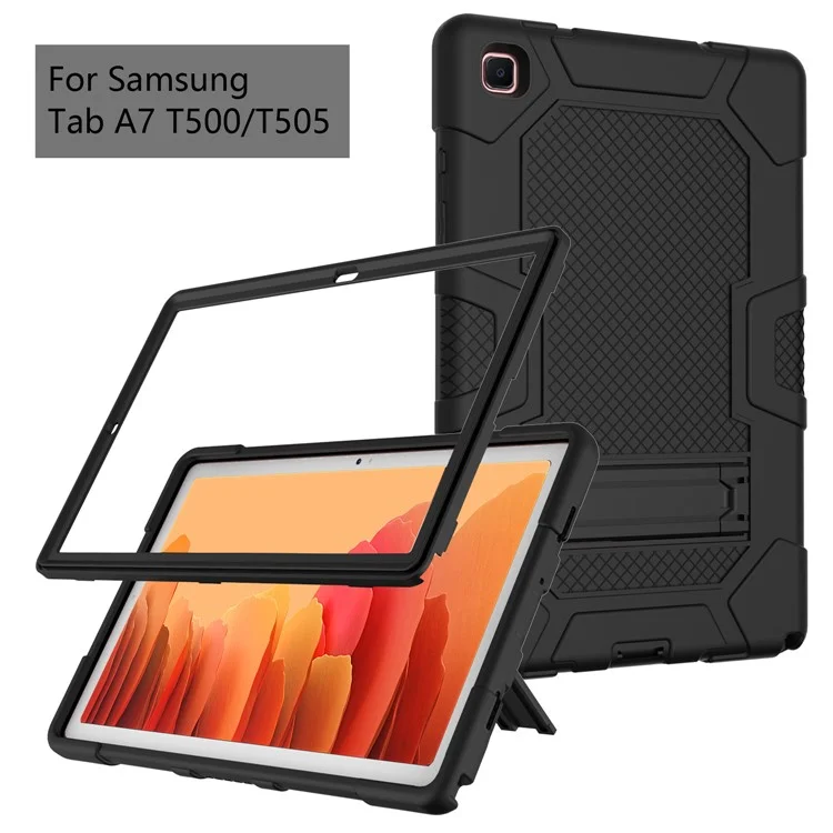 Funda de silicona TPU de color contrastante y soporte de slider para tableta Samsung Galaxy Tab A7 10.4 (2020) / (2022) T505 / T500 / T507 / T505N - Todo Negro