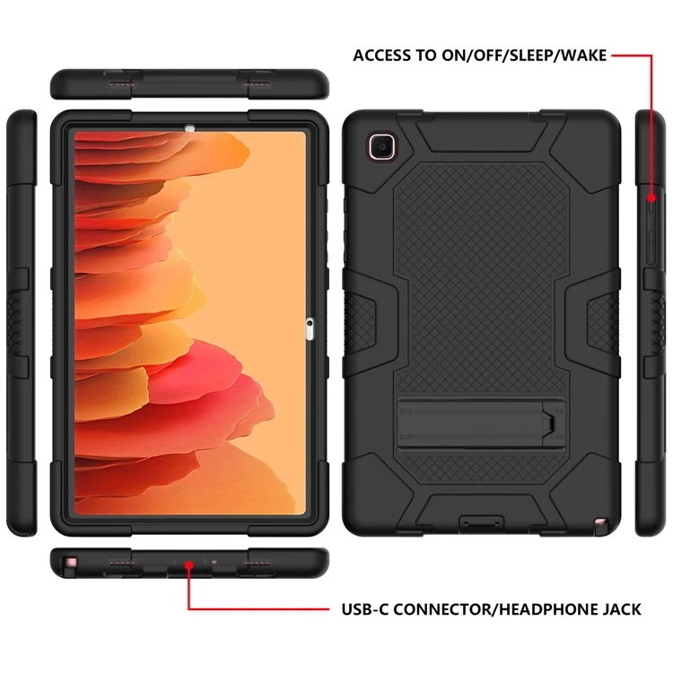 Funda de silicona TPU de color contrastante y soporte de slider para tableta Samsung Galaxy Tab A7 10.4 (2020) / (2022) T505 / T500 / T507 / T505N - Todo Negro