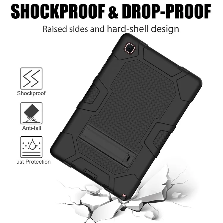 Funda de silicona TPU de color contrastante y soporte de slider para tableta Samsung Galaxy Tab A7 10.4 (2020) / (2022) T505 / T500 / T507 / T505N - Todo Negro