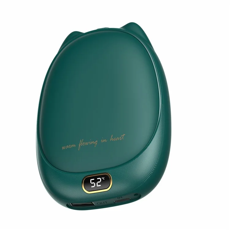 2-in-1 Intelligent Digital Display 2 Gears Temperature Control Hand Warmer 10000mAh Battery Portable Power Bank - Green