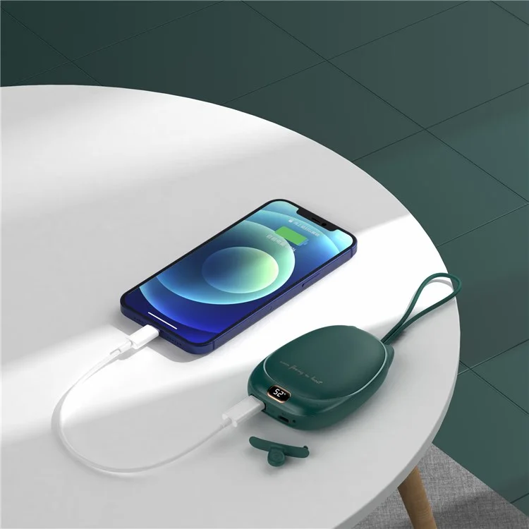 2-in-1 Intelligent Digital Display 2 Gears Temperature Control Hand Warmer 10000mAh Battery Portable Power Bank - Green