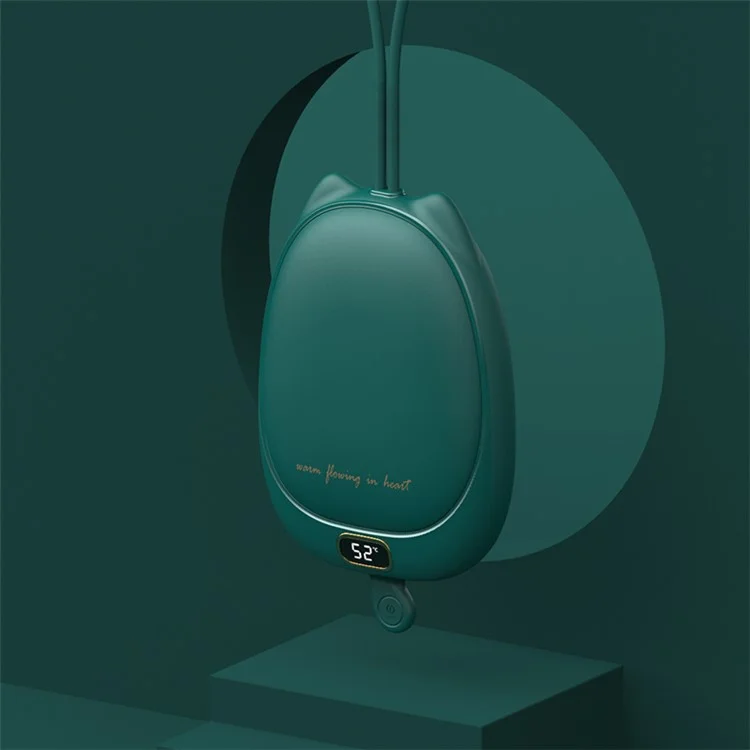 2-in-1 Intelligent Digital Display 2 Gears Temperature Control Hand Warmer 10000mAh Battery Portable Power Bank - Green